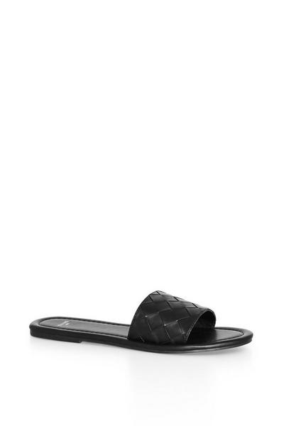 Evans Black Wide Fit Weave Slides