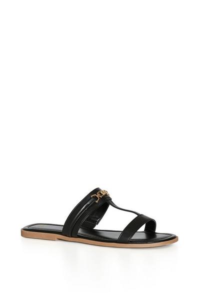 Evans Black Extra Wide Fit Strappy Chain Slides