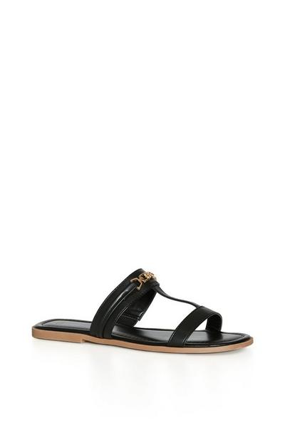 Evans Black Extra Wide Fit Strappy Chain Slides