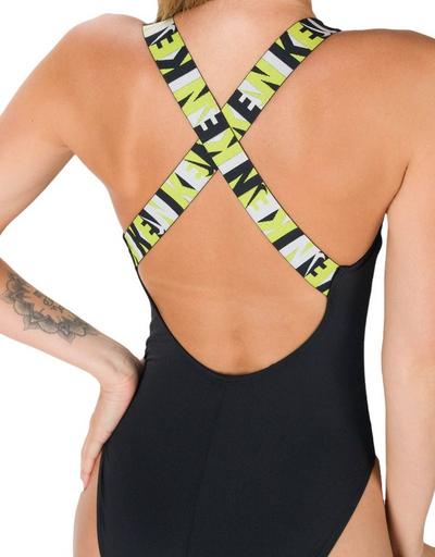 Nike Black Logo Tape Crossback Swimsuit - Black