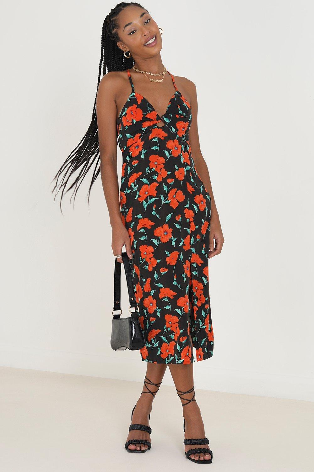 topshop satin floral midi dress