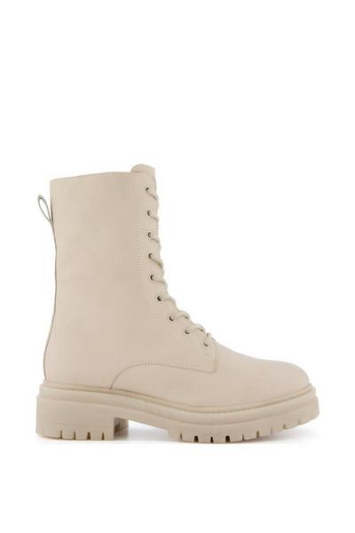 Dune London Ecru 'Paradisa' Leather Lace Up Boots