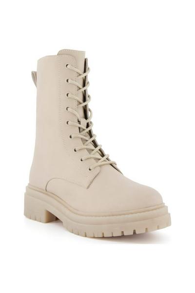 Dune London Ecru 'Paradisa' Leather Lace Up Boots