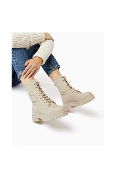 Dune London Ecru 'Paradisa' Leather Lace Up Boots
