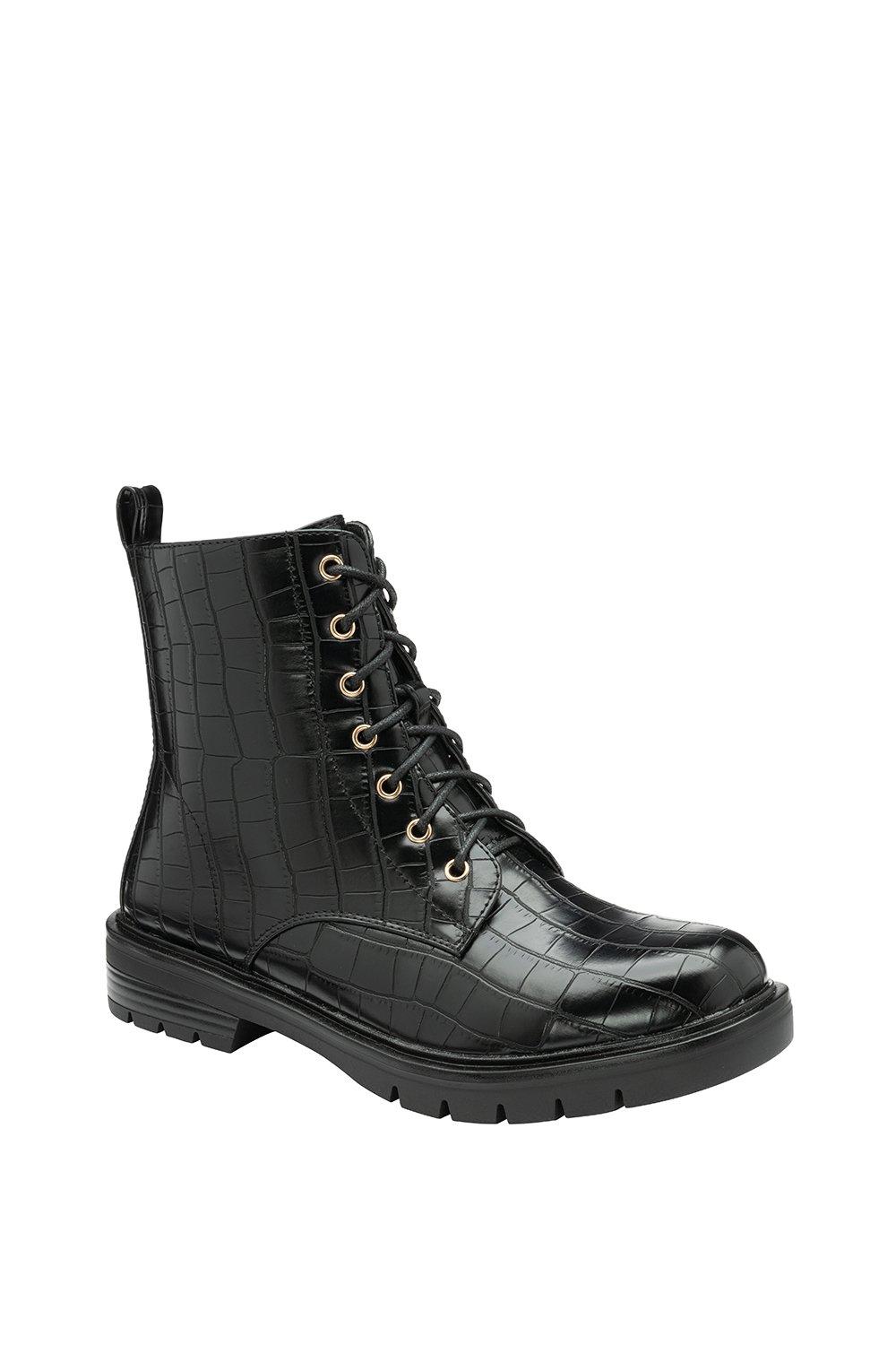 Black 'Zelda' Croc-Print Zip-Up Ankle Boots
