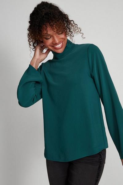 M&Co Green Long Sleeve High Neck Blouse