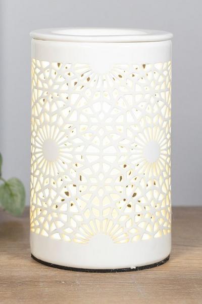 Something Different White Lace Cut Out Electric Oil Burner (UK Plug)