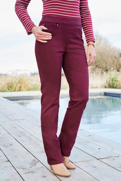 Cotton Traders Burgundy Premium Pull-On Rib Waist Twill Jeans - 29" Leg