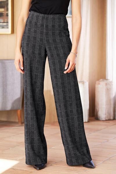 Cotton Traders In-Check Wide Leg Jersey Pull-On Trousers - 27" Leg
