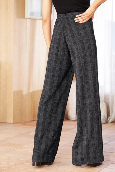 Cotton Traders In-Check Wide Leg Jersey Pull-On Trousers - 27" Leg
