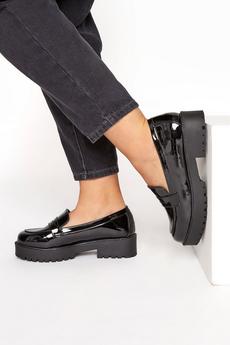 Yours Black Wide & Extra Wide Fit Patent Chunky Loafers