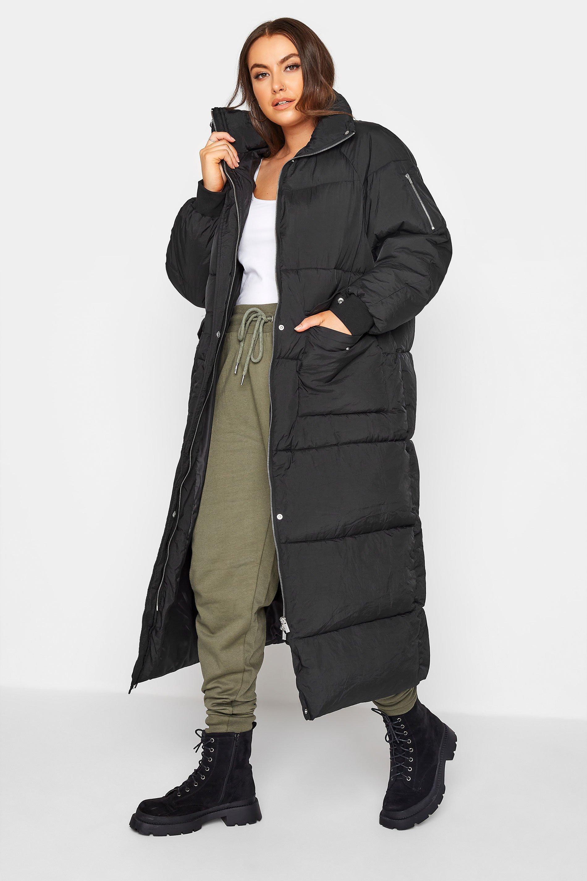 womens longline black puffer coat