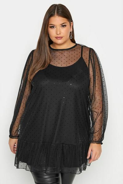 Yours Black Printed Mesh Top