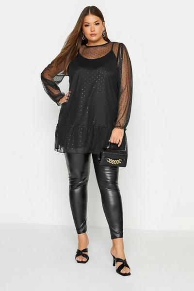 Yours Black Printed Mesh Top