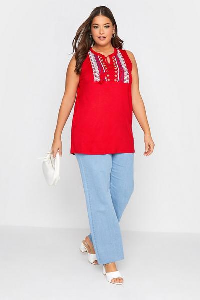 Yours Red Embroidered Vest Top