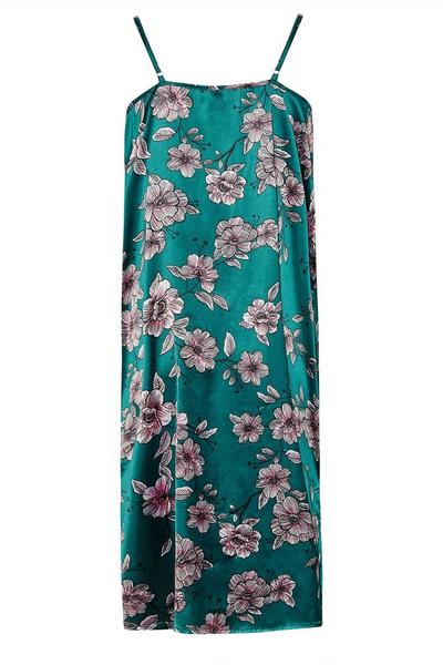 Yours Emerald Floral Print Satin Midaxi Chemise