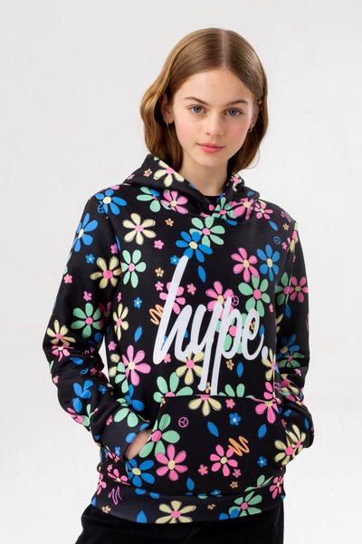 Hype Black Daisy Script Hoodie