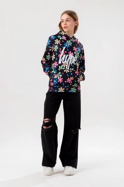 Hype Black Daisy Script Hoodie