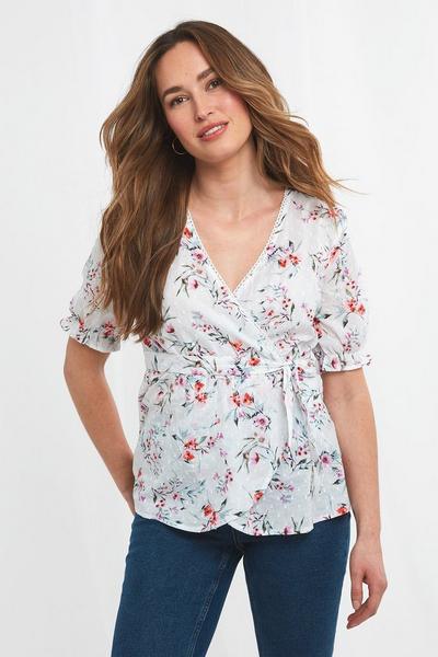 Joe Browns White Mock Wrap Floral Top
