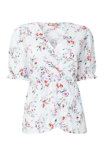 Joe Browns White Mock Wrap Floral Top