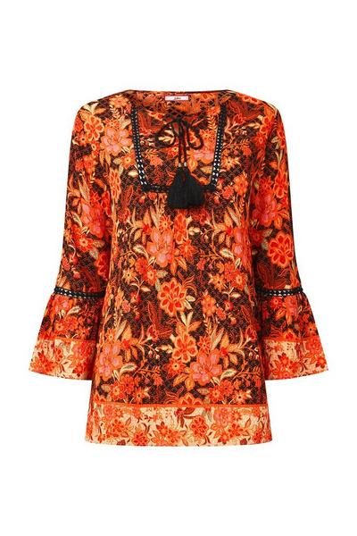Joe Browns Autumnal Boho Tassel Tie Floral Top