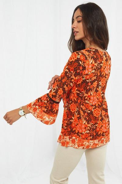Joe Browns Autumnal Boho Tassel Tie Floral Top