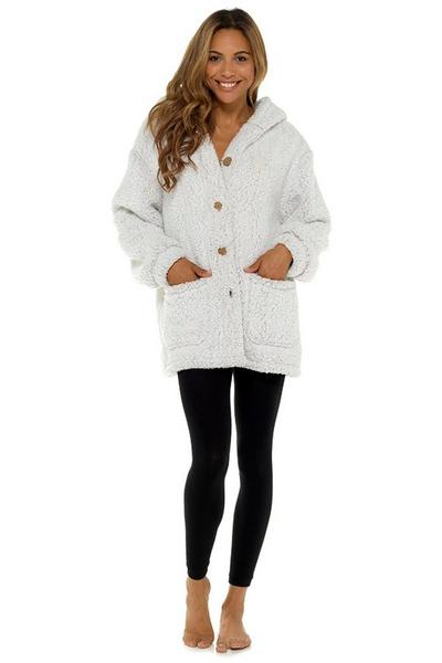 Foxbury Beige Hooded Snuggle Fleece Cardigan