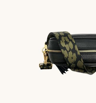 Apatchy London Black Leather Crossbody Bag With Cheetah Strap