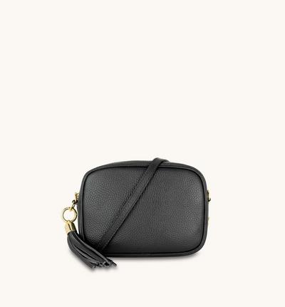 Apatchy London Black Leather Crossbody Bag With Cheetah Strap