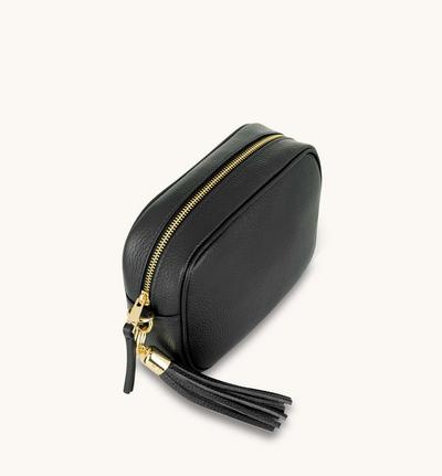 Apatchy London Black Leather Crossbody Bag With Cheetah Strap