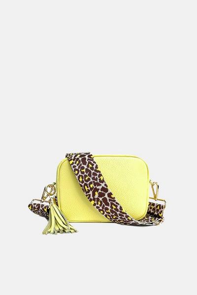 Apatchy London Lemon Leather Crossbody Bag With Yellow Cheetah Strap