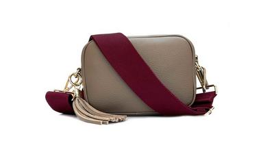 Apatchy London Beige Leather Crossbody Bag With Plain Plum  Strap