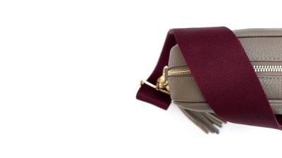 Apatchy London Beige Leather Crossbody Bag With Plain Plum  Strap