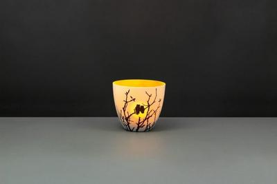 Light Glow White Light-Glow Large Golden Circle Candle Holder Love Owls