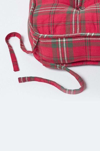 Homescapes Red Edward Tartan Cotton Dining Chair Booster Cushion