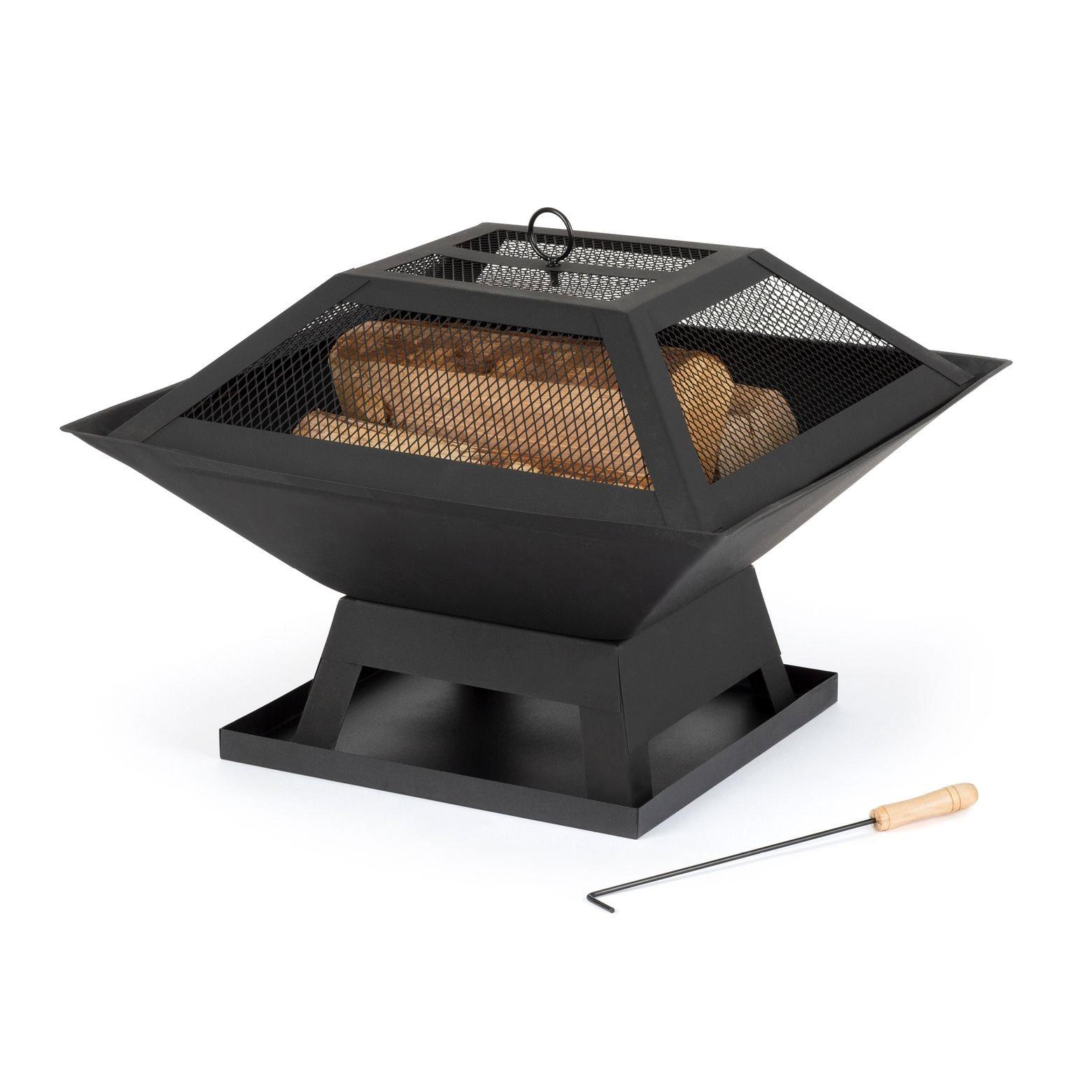 LIVIVO Outdoor Square Fire Pit Stove with Handle & Poker | Debenhams