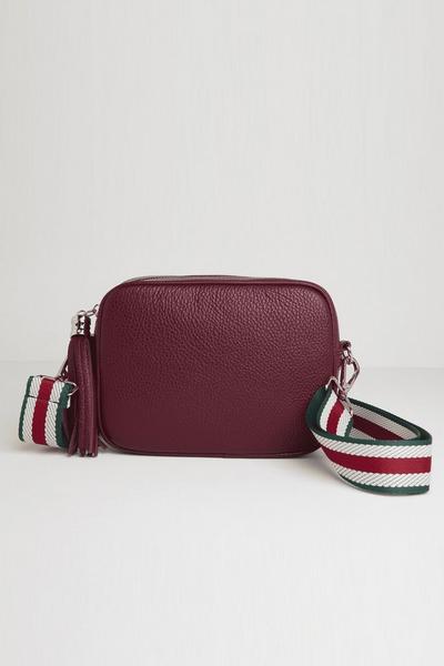 Betsy & Floss Burgundy 'Verona' Crossbody Tassel Bag With Stripe Strap