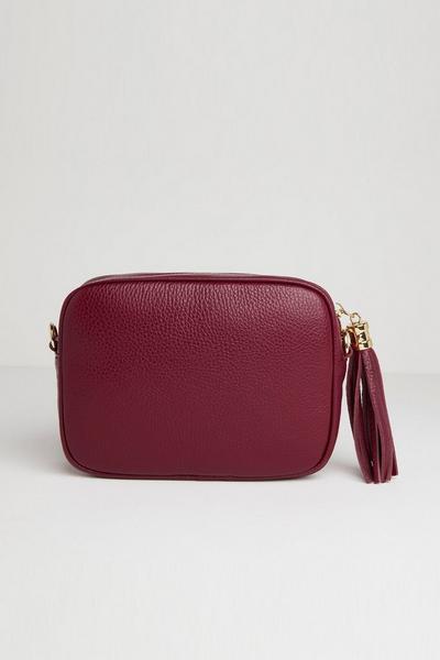 Betsy & Floss Burgundy 'Verona' Crossbody Tassel Bag With Stripe Strap