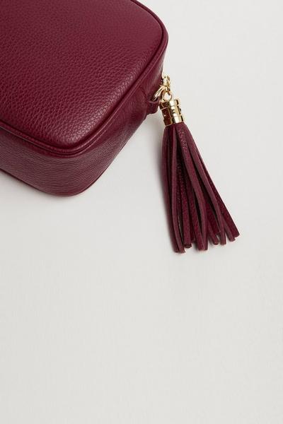 Betsy & Floss Burgundy 'Verona' Crossbody Tassel Bag With Stripe Strap