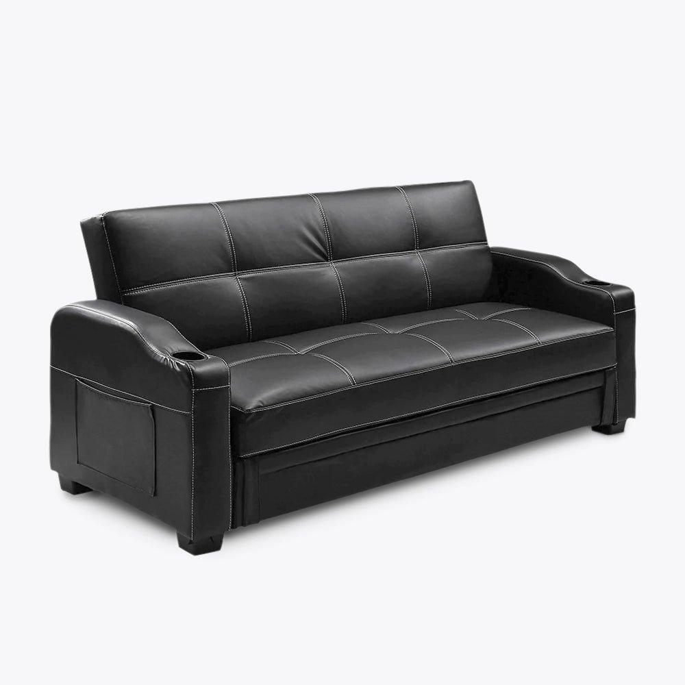 Nelson faux leather convertible sofa deals with self stitching in black