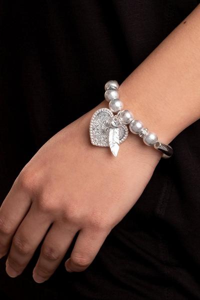 Bibi Bijoux Silver Silver 'Heart And Feather' Ball Bracelet