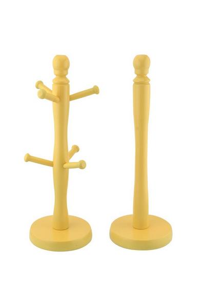 Apollo Housewares Yellow Beech Mug Tree and Kitchen Roll Holder Custard