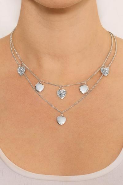 Caramel Jewellery London Silver Hearts Of Sparkle Silver Layer Crystal Effect Charm Necklace