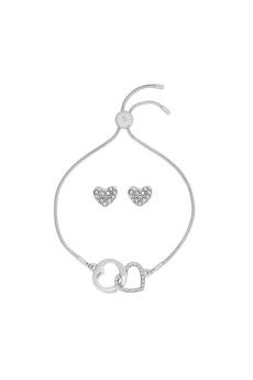 Caramel Jewellery London Silver Silver Entwined Sparkly Heart Charm Bracelet & Earring Set