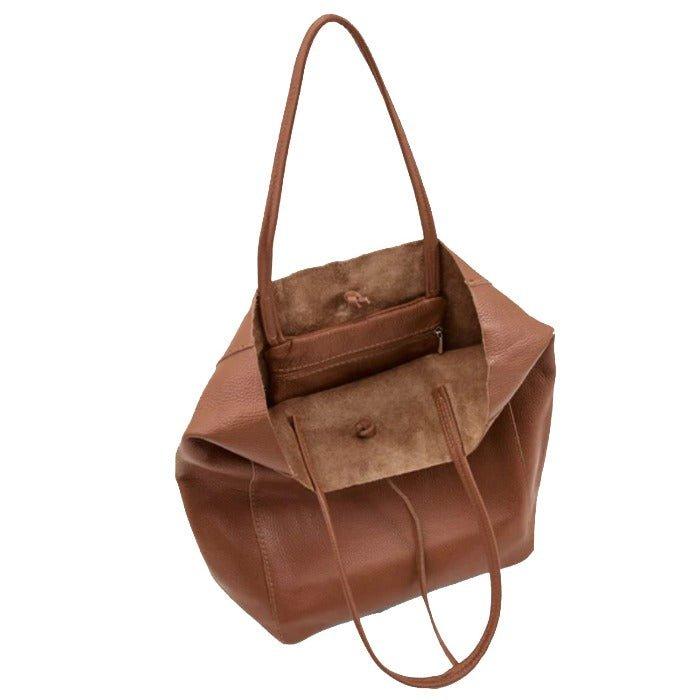 Camel Brown Leather Tote Bag - Charley – lady bird bags
