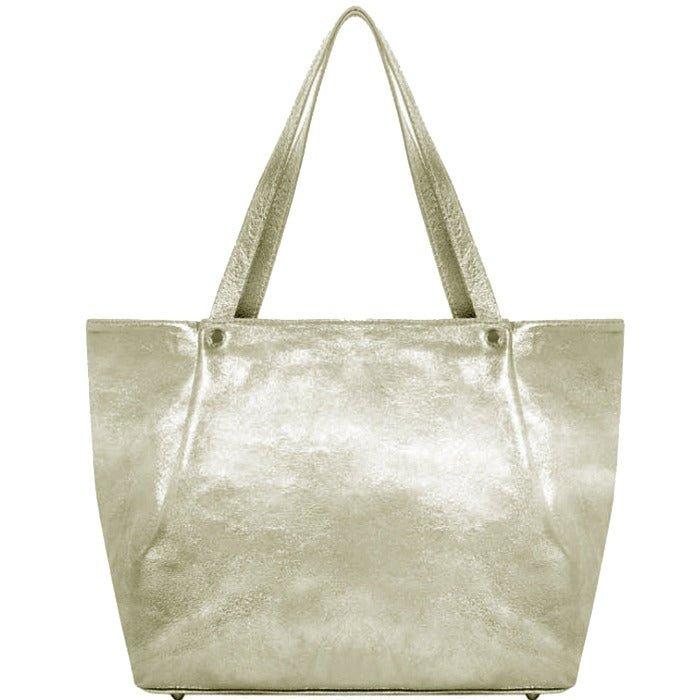 Bags & Purses | Gold Horizontal Zipped Leather Tote | BXYLB | Sostter