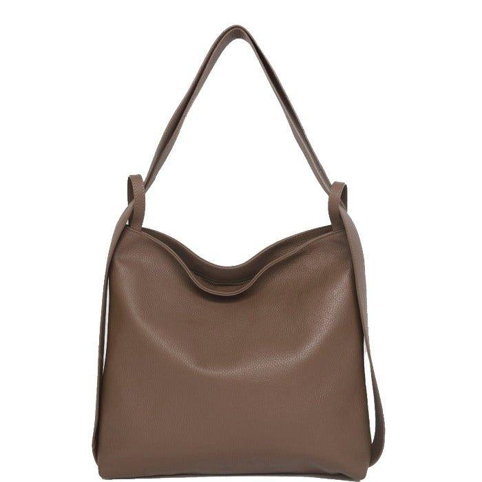 Bags & Purses | Dark Tan Pebbled Leather Convertible Tote Backpack ...