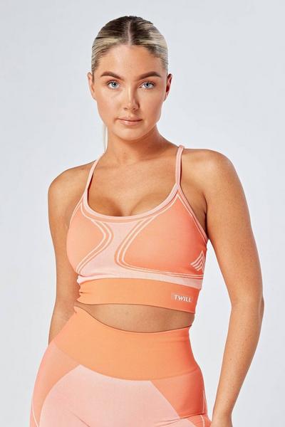 Twill Active Orange Recycled Colour Block Body Fit Seamless Sports Bra - Coral