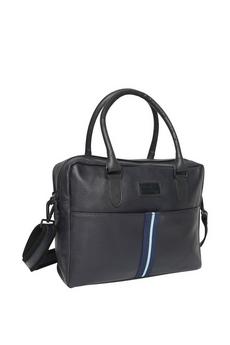 Barneys Originals Black Striped Leather Laptop Bag