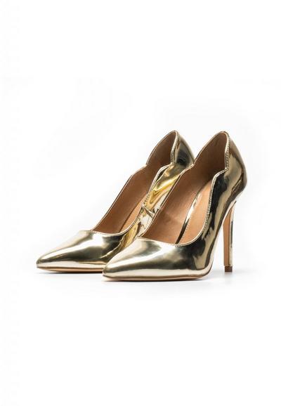 Novo Gold Gold 'Inisa' Metalic Heeled Court Shoes